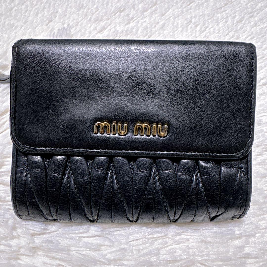 ♡美品♡ミュウミュウ マテラッセ 三つ折り財布 黒 L字ファスナー ウォレット