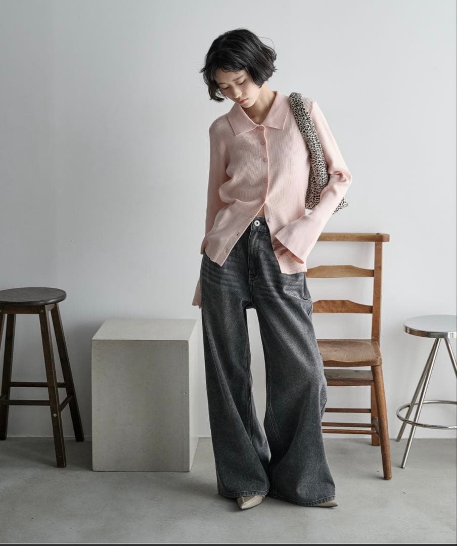 THE YOn リブニットポロカーディガン　タンクトップ　セット