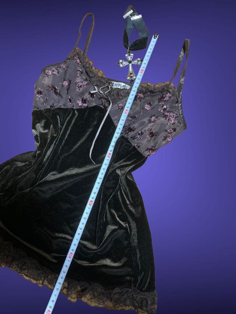 y2k透けリボンベロアフリルランジェリー平成姫ギャル小悪魔ダークコアスパンコール