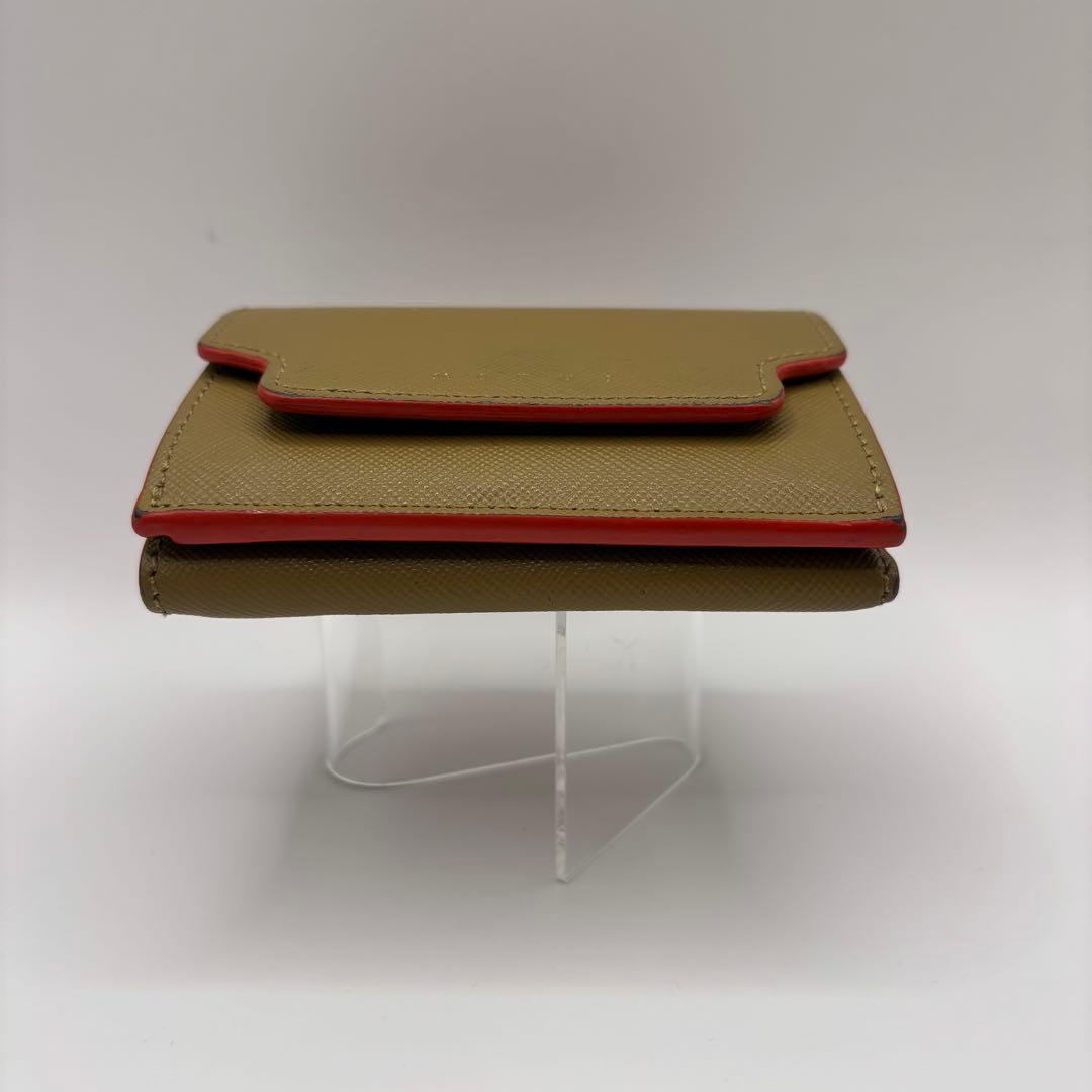 MARNI 三つ折り財布　カーキ　ベージュ　コンパクトウォレット　財布　レザー