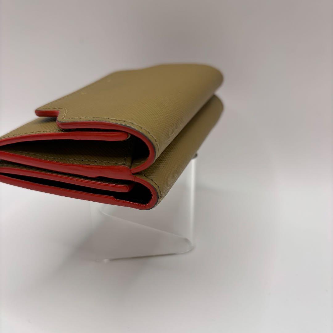 MARNI 三つ折り財布　カーキ　ベージュ　コンパクトウォレット　財布　レザー