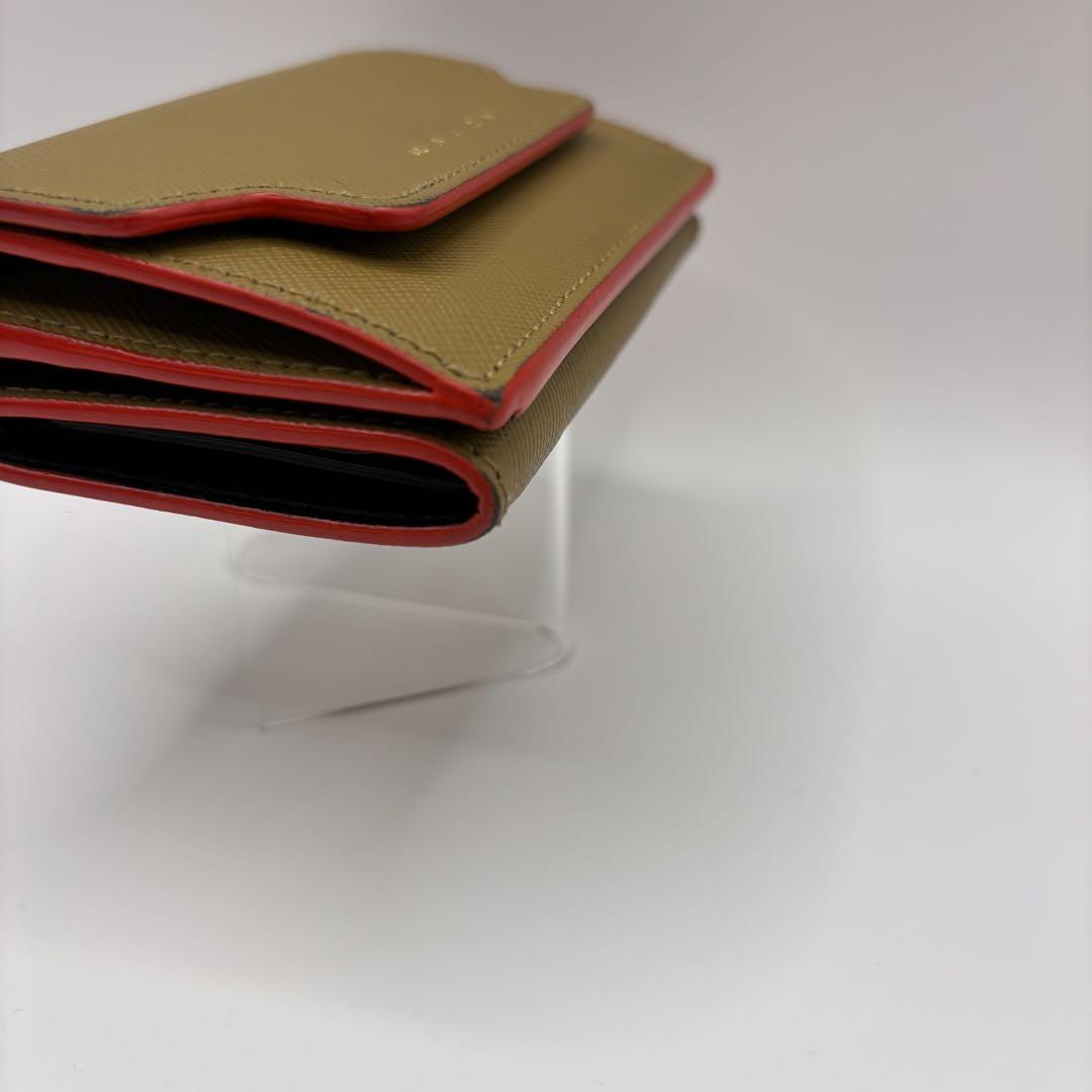 MARNI 三つ折り財布　カーキ　ベージュ　コンパクトウォレット　財布　レザー