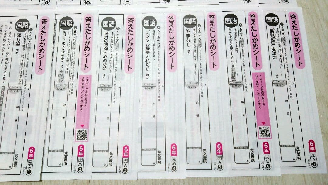小学校6年　小6 国語　カラーテスト　答えたしかめシート