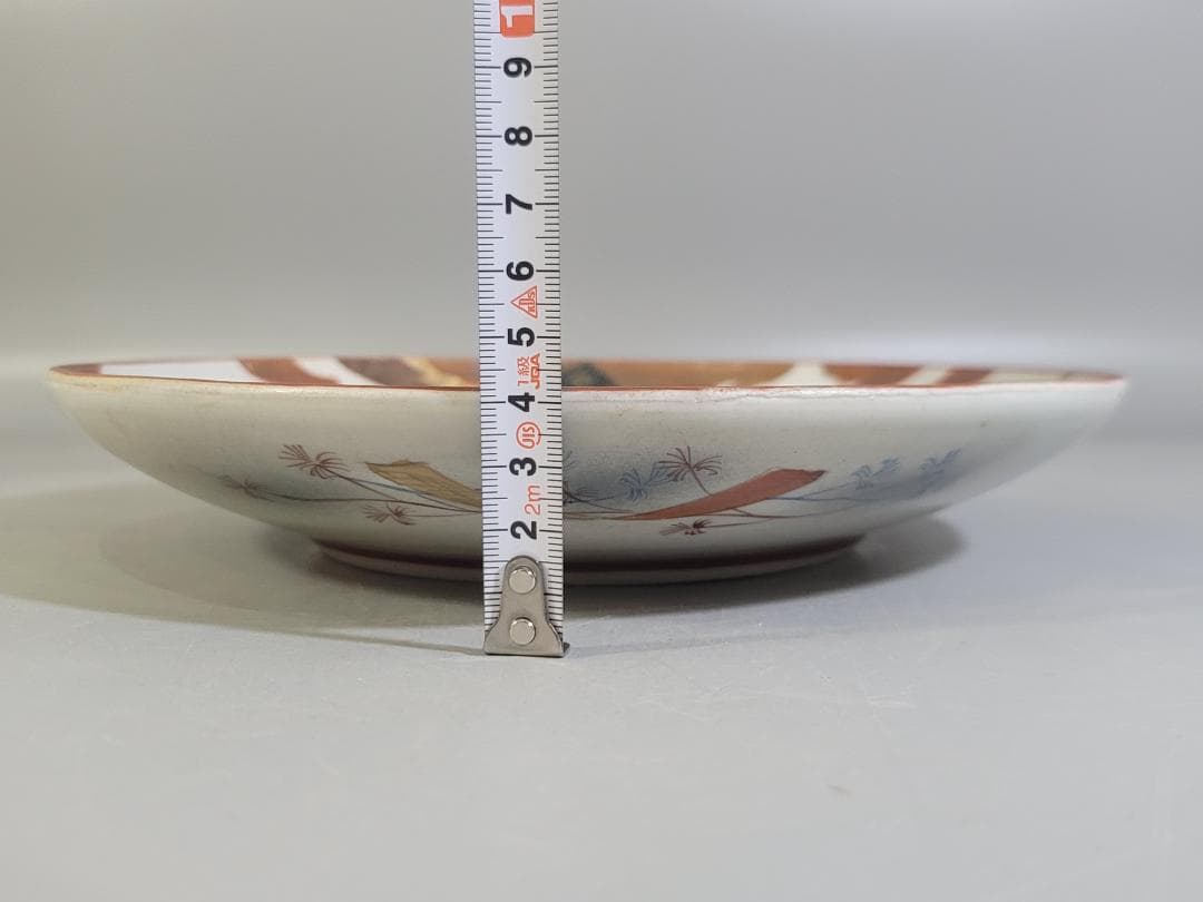 九谷 金彩赤絵 舟遊び図 細密 皿 幅 23.6ｃｍ 明治 DT353
