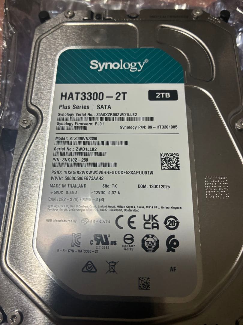 2台セット！ synology 内蔵HDD 2TB HAT3300-2T-BOX