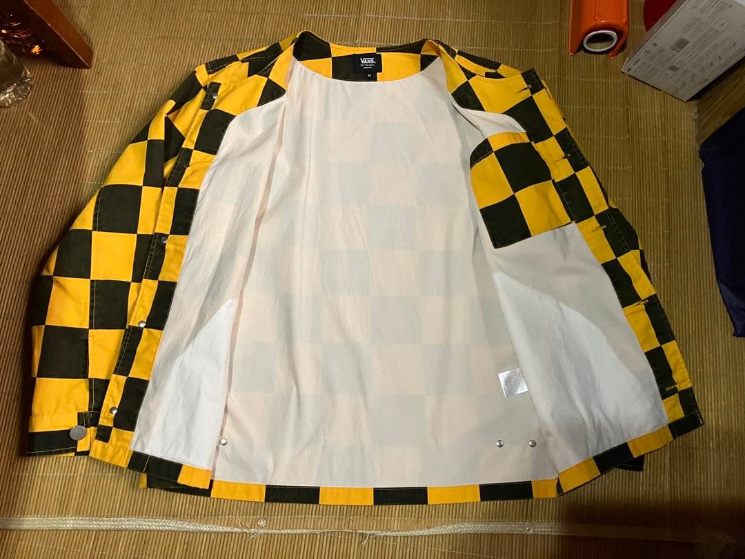 VANS チェッカー ノーカラーシャツジャケット M イエロー×ブラック 古着