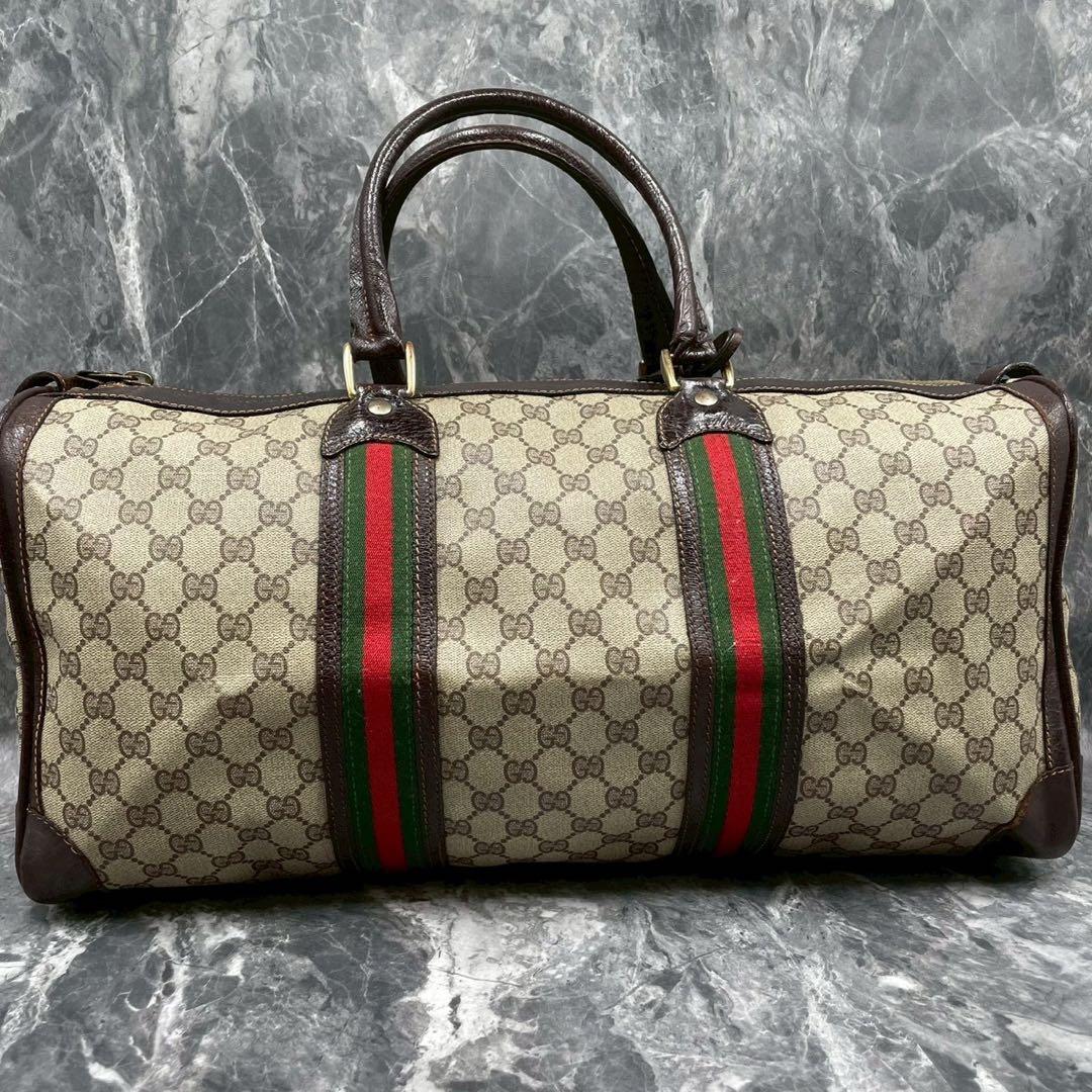 ✨美品✨GUCCI GG シェリーライン ボストンバッグ ブラウン ロゴ レザー