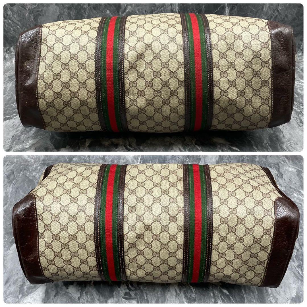 ✨美品✨GUCCI GG シェリーライン ボストンバッグ ブラウン ロゴ レザー