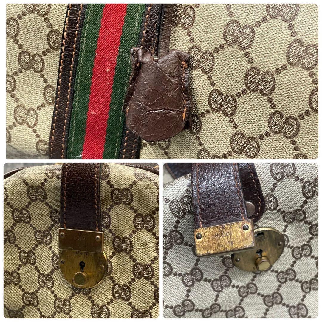 ✨美品✨GUCCI GG シェリーライン ボストンバッグ ブラウン ロゴ レザー