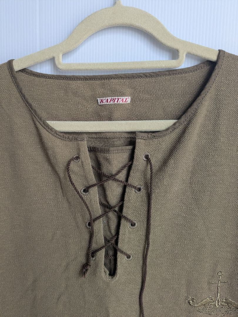 KAPITAL キャピタル 美品 カーキ レースアップ Tシャツ ３