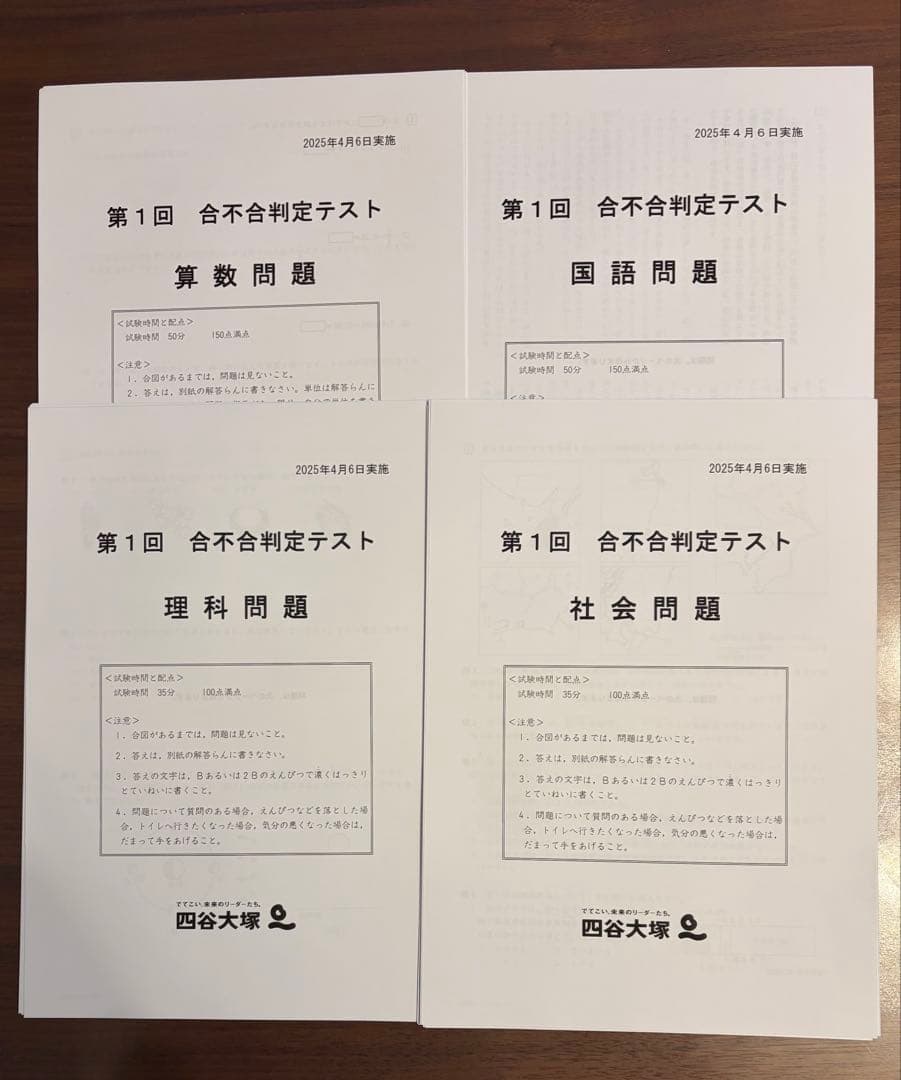 2025年度6年生　四谷大塚　組分けテスト　合不合判定テスト（1年度分）