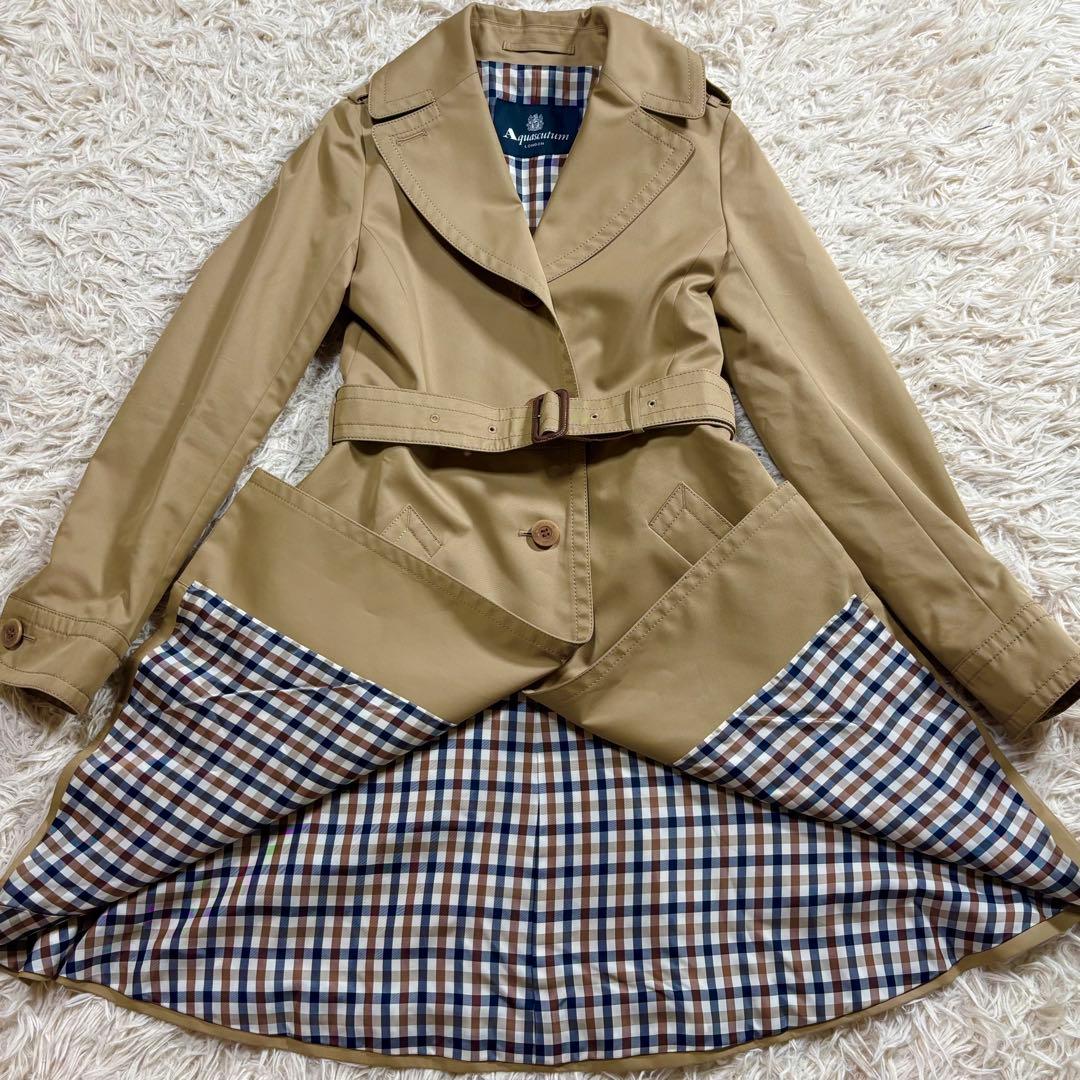 美品　Aquascutum トレンチコート クラブチェック ベルト ベージュ