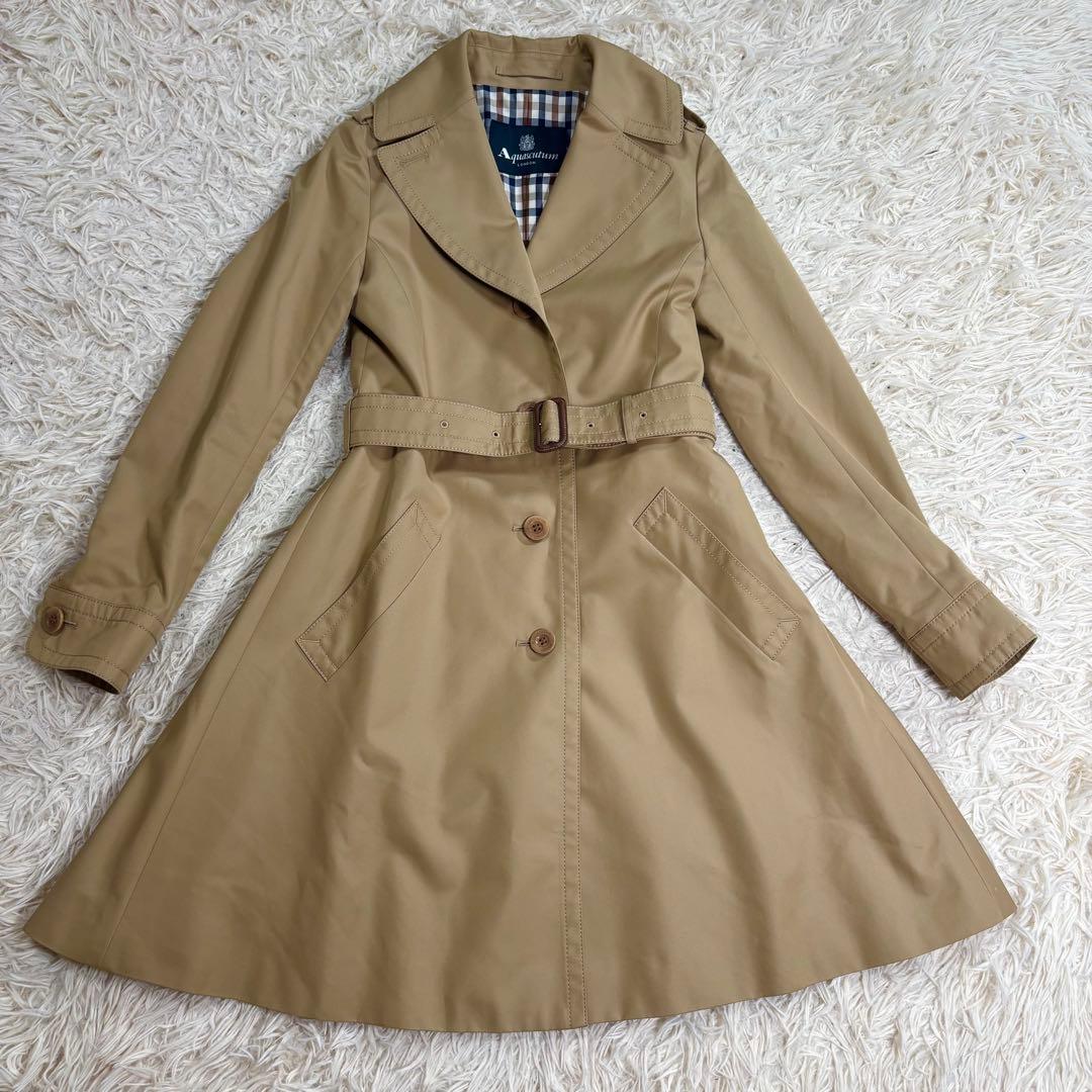 美品　Aquascutum トレンチコート クラブチェック ベルト ベージュ