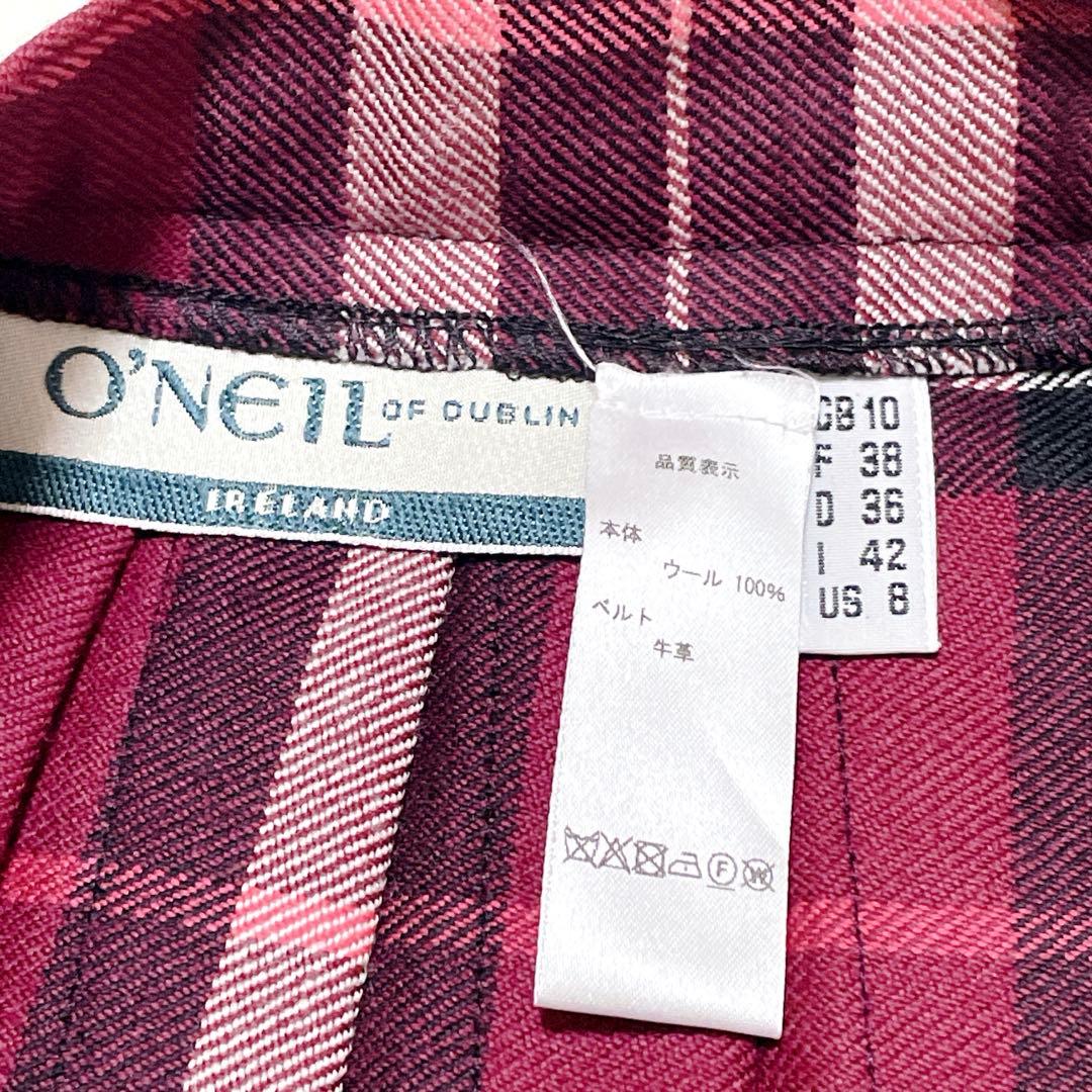 【美品】O'NEIL of DUBLIN プリーツスカート　チェック　ワインカラ