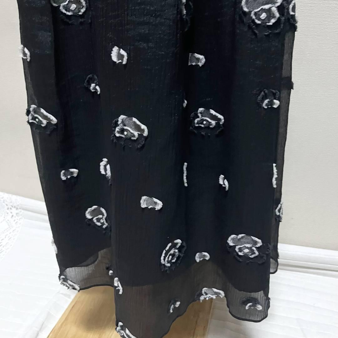 ビュルデサボン　おはなジャカード ロング スカート 花柄 ブラック