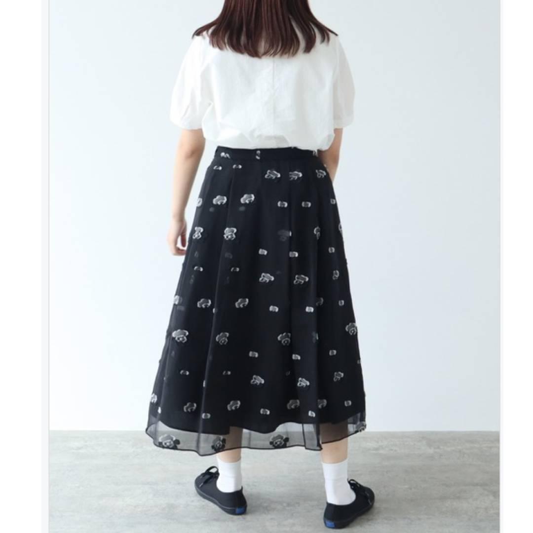 ビュルデサボン　おはなジャカード ロング スカート 花柄 ブラック