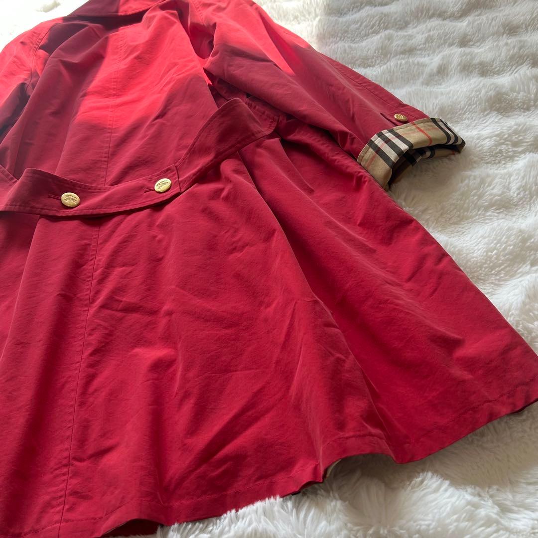 【希少】BURBERRY ノバチェック ステンカラーコート 赤 金ボタン 大きめ