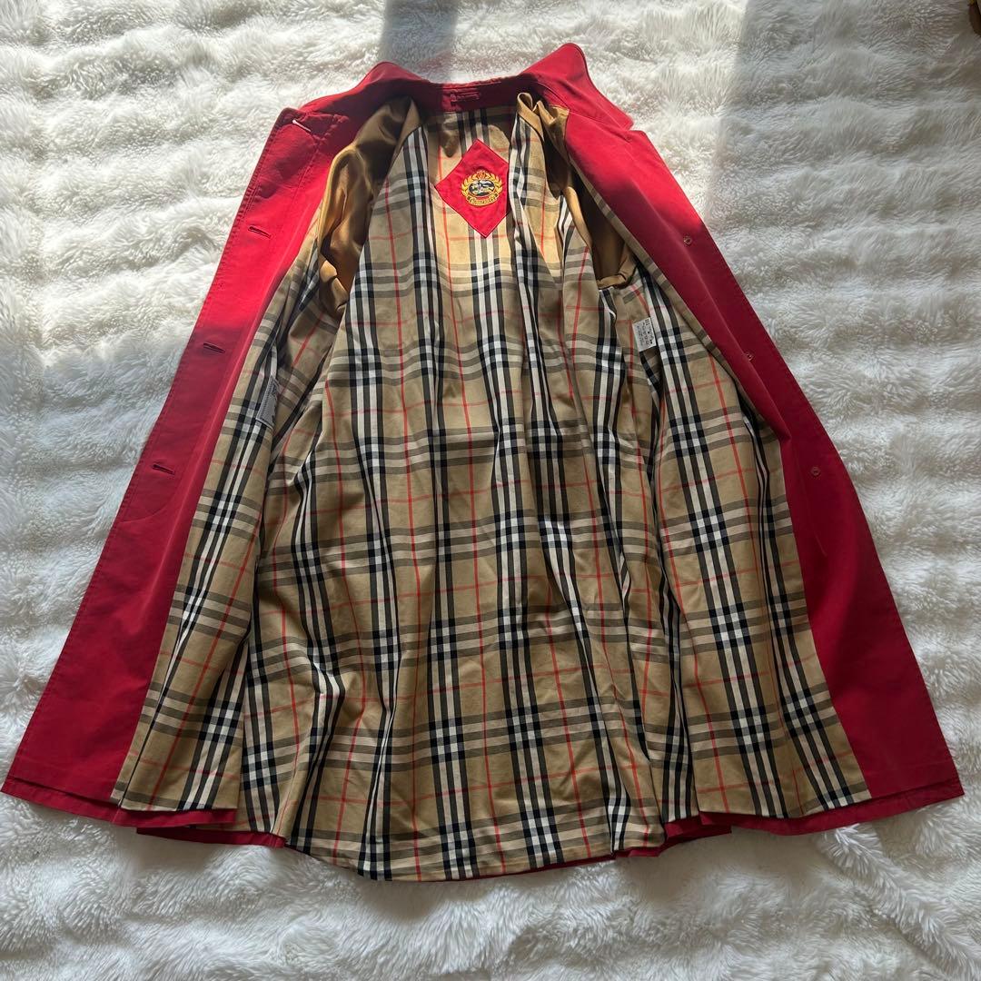 【希少】BURBERRY ノバチェック ステンカラーコート 赤 金ボタン 大きめ