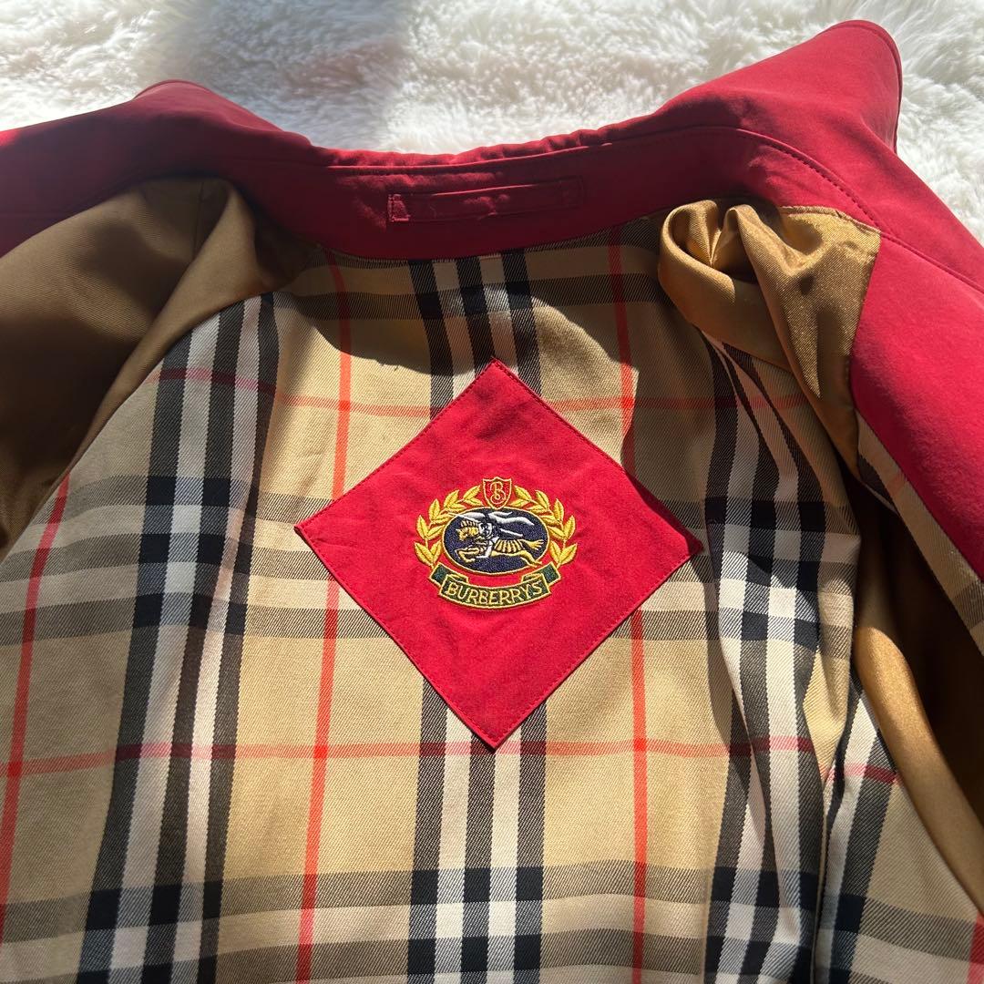 【希少】BURBERRY ノバチェック ステンカラーコート 赤 金ボタン 大きめ
