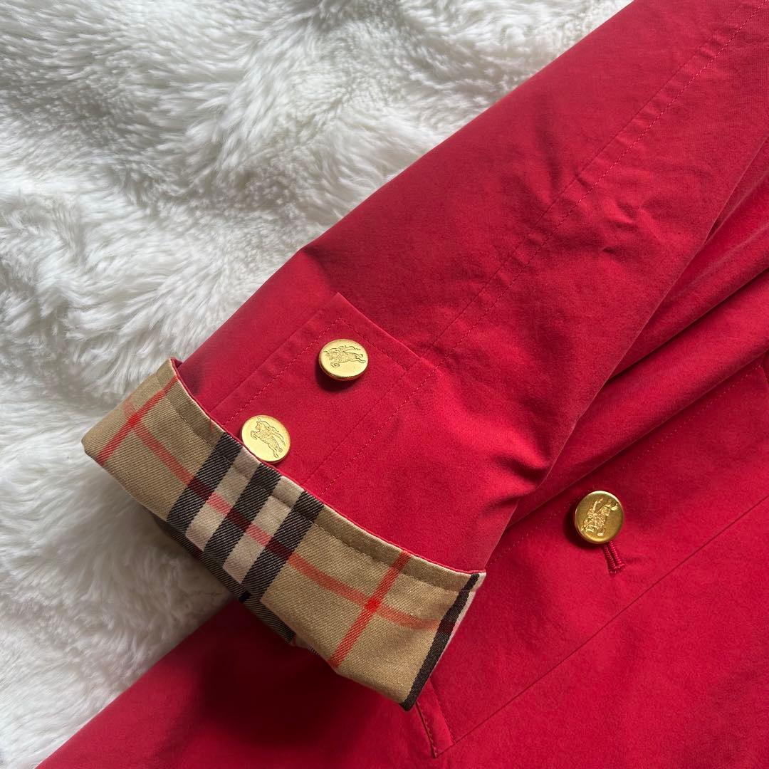 【希少】BURBERRY ノバチェック ステンカラーコート 赤 金ボタン 大きめ