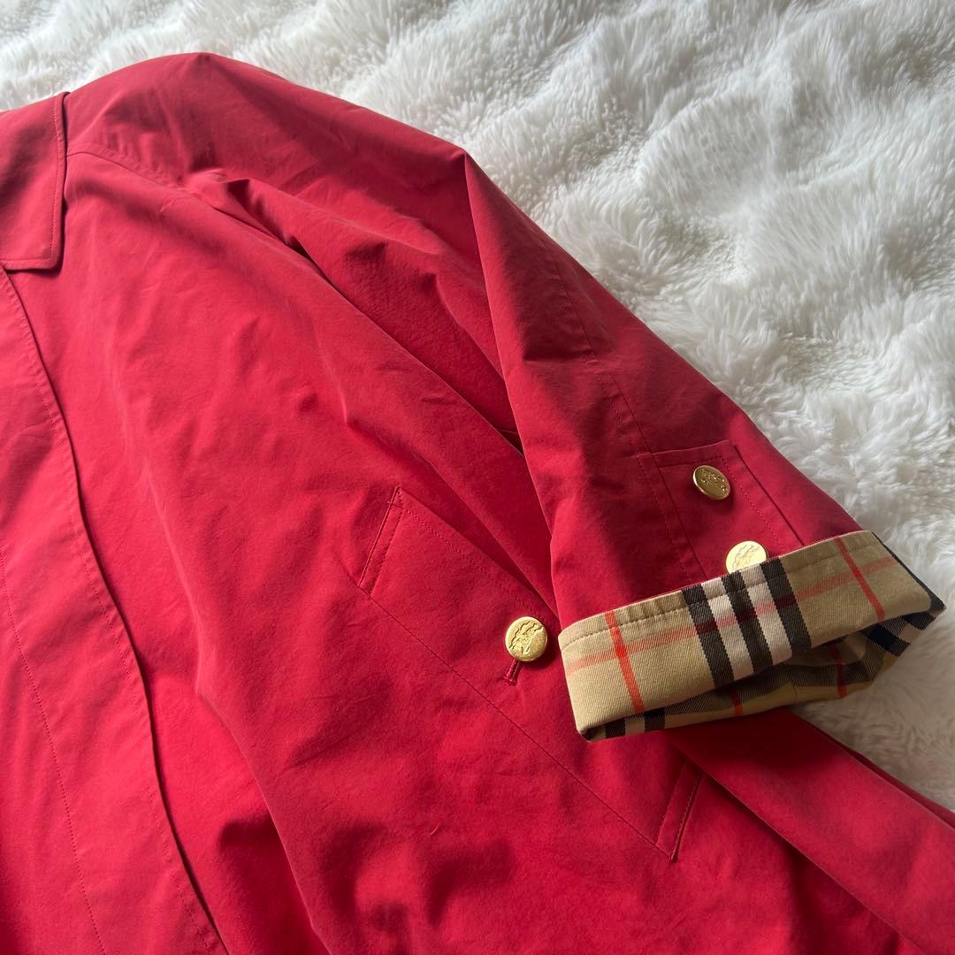 【希少】BURBERRY ノバチェック ステンカラーコート 赤 金ボタン 大きめ