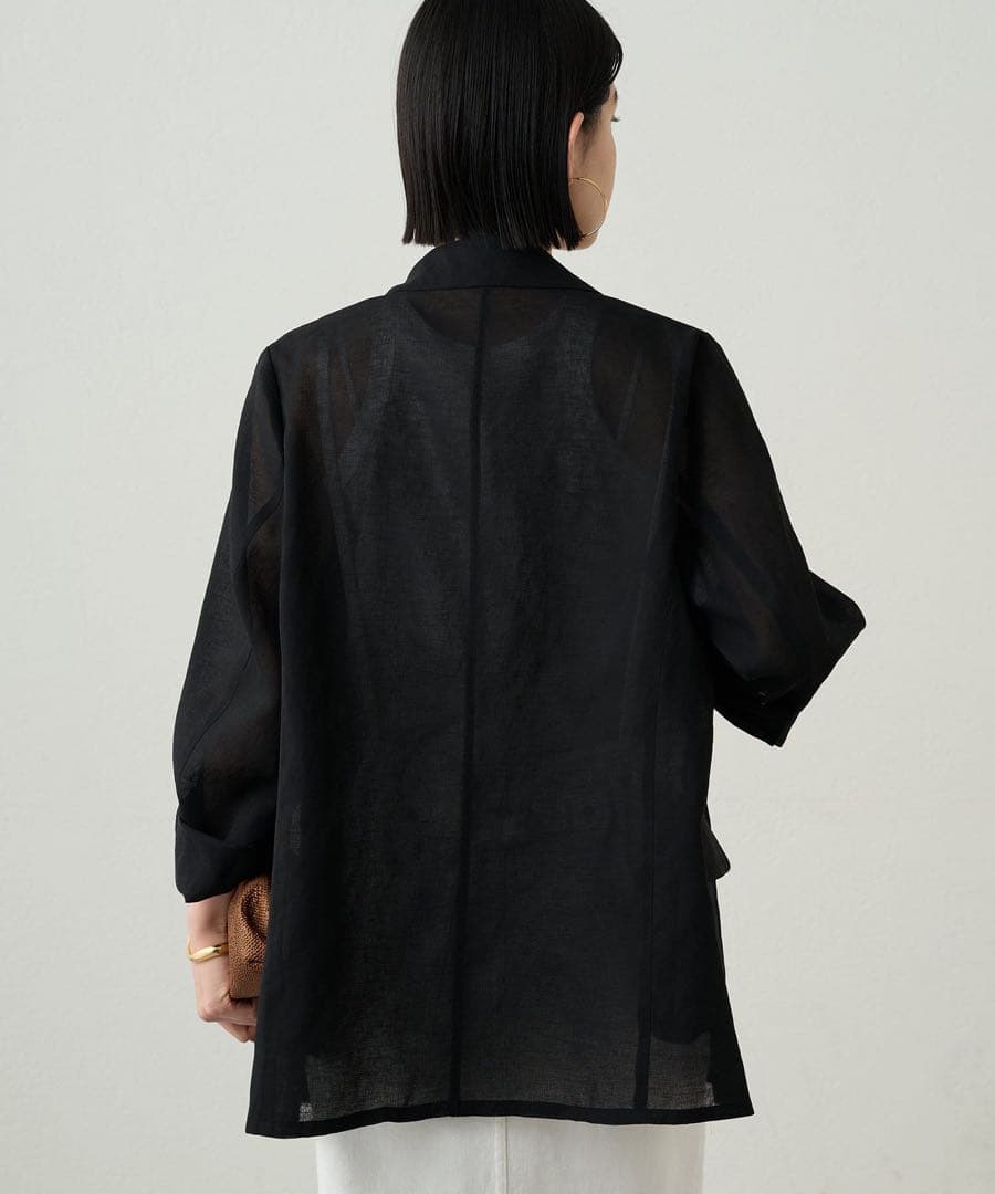 新品　Loungedress リネンライクシアージャケット　ラウンジドレス　黒