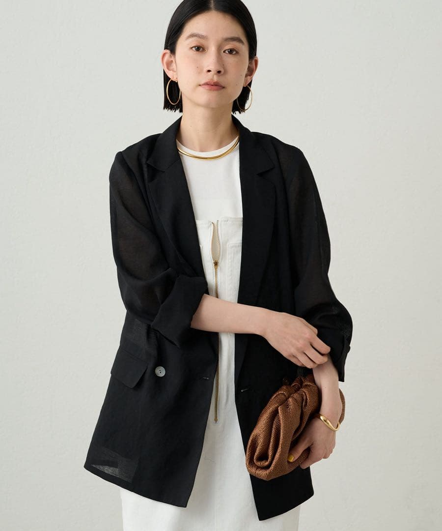 新品　Loungedress リネンライクシアージャケット　ラウンジドレス　黒