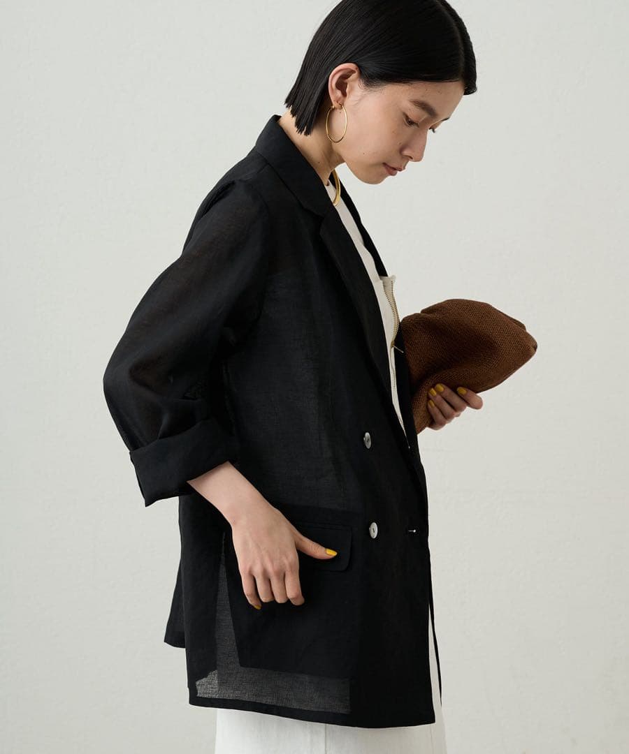新品　Loungedress リネンライクシアージャケット　ラウンジドレス　黒