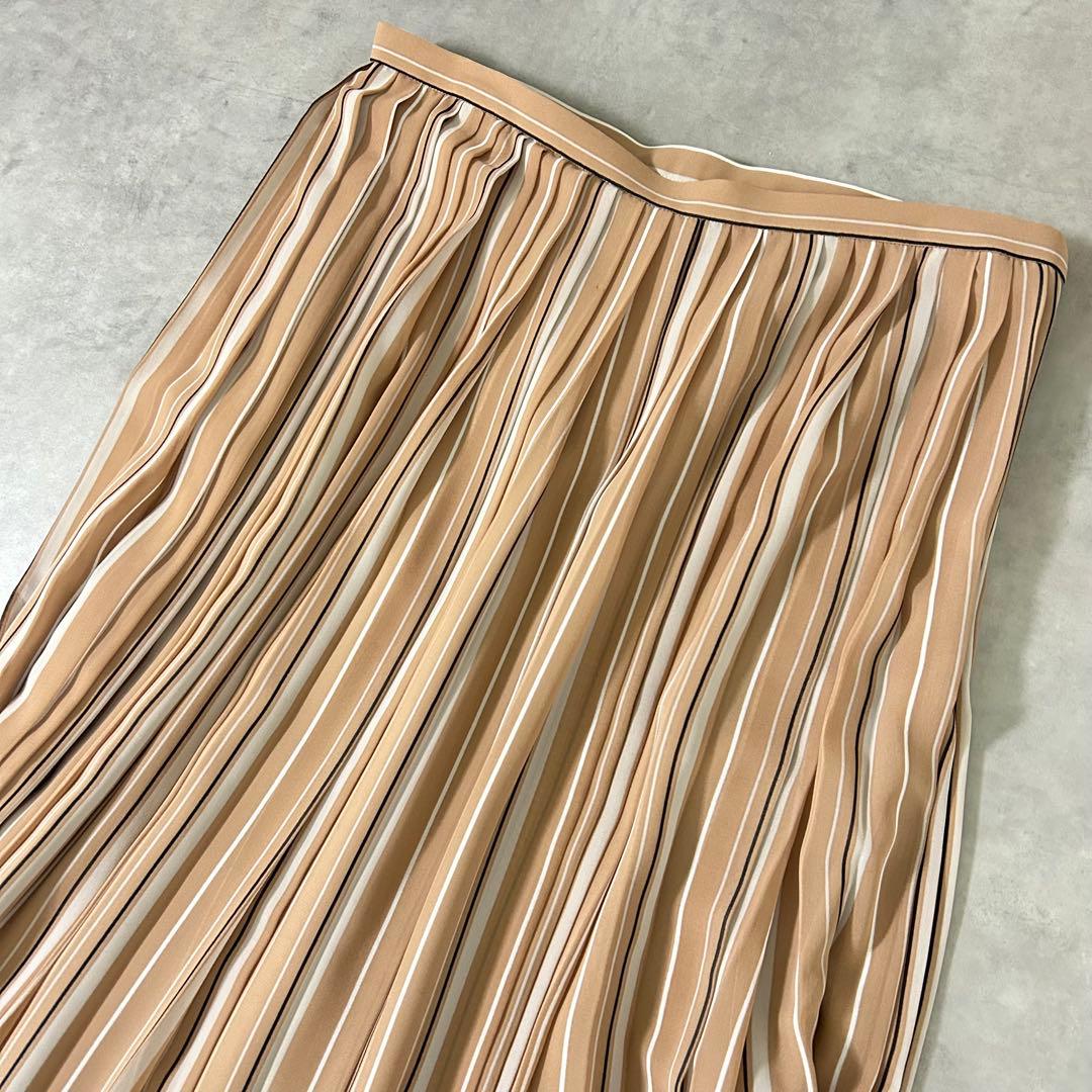 【新品タグ付】ICB ストライププリーツスカート 44 L〜LL ベージュ系