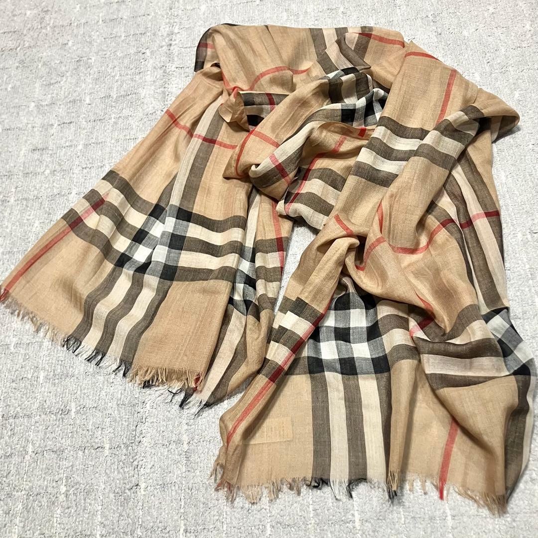バーバリー［大判ストール］ノバチェック　スカーフ　ウール　シルク　ショール