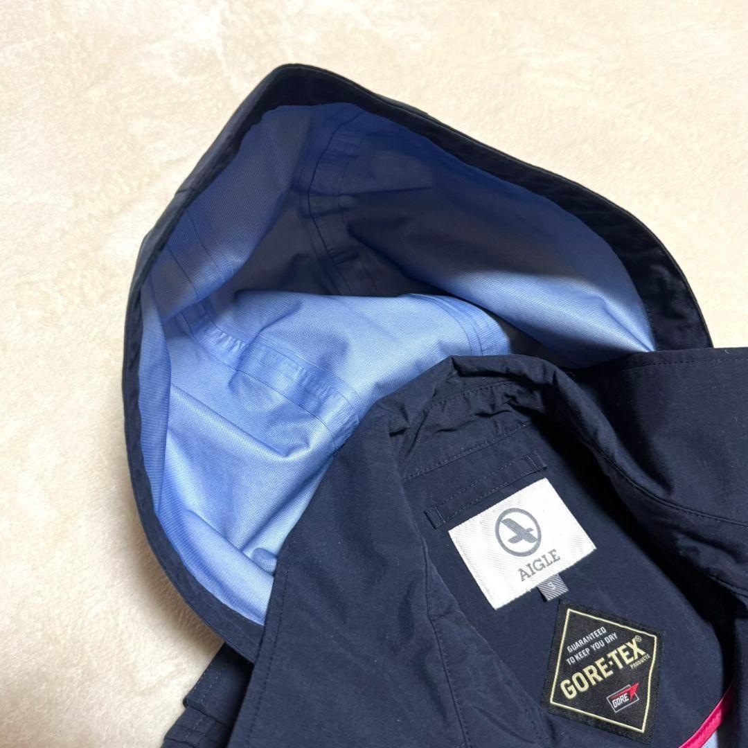 美品 エーグル×GORE-TEX トレンチコート ベルト付 ロゴ刺繍 フード付き