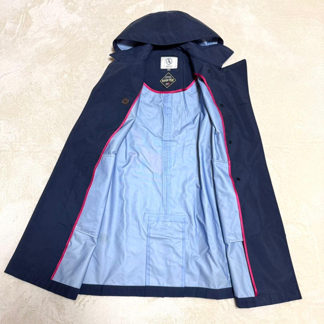 美品 エーグル×GORE-TEX トレンチコート ベルト付 ロゴ刺繍 フード付き
