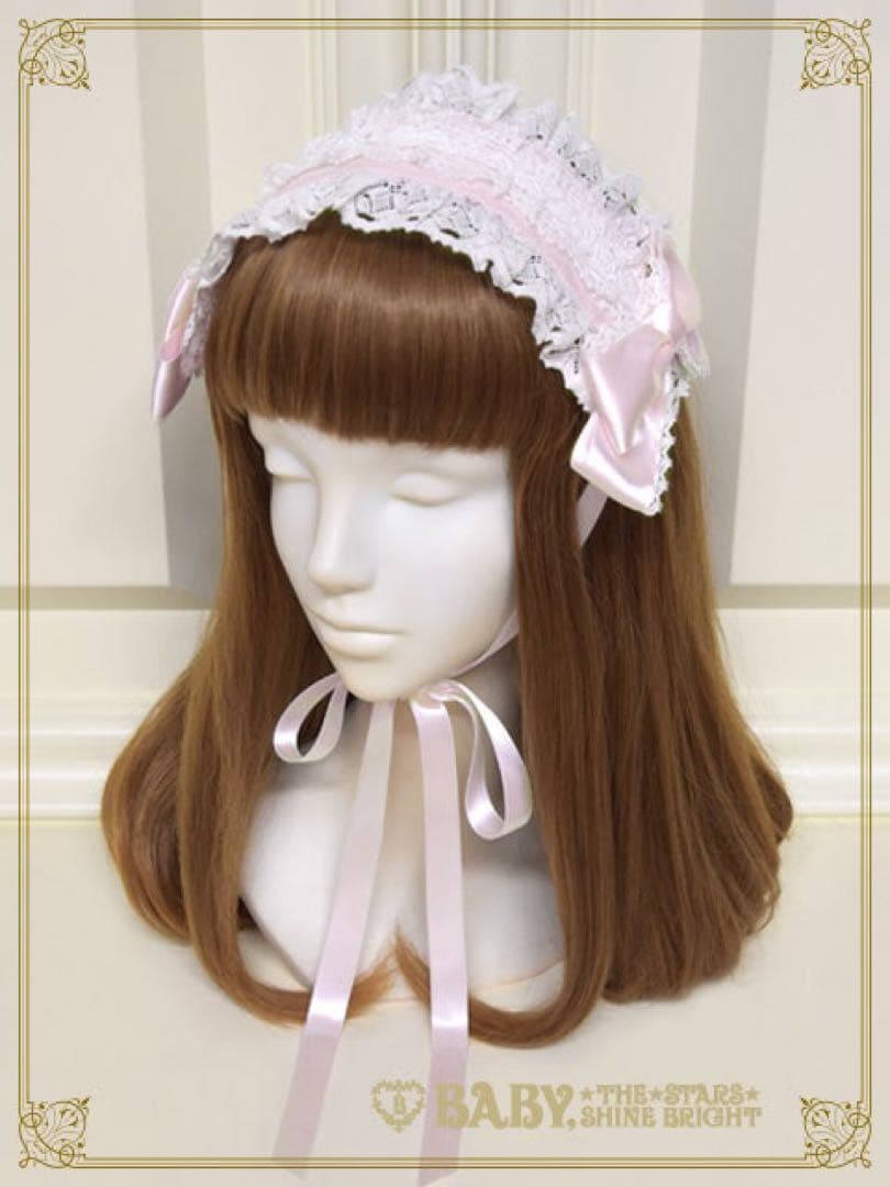 BABY レースフリルリボンヘッドドレス ピンク