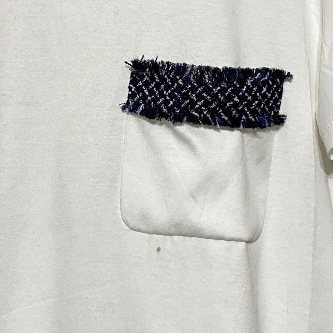 CHANEL・シャネル・Tシャツ・ツイード・コットン・白・ココマーク・M相当
