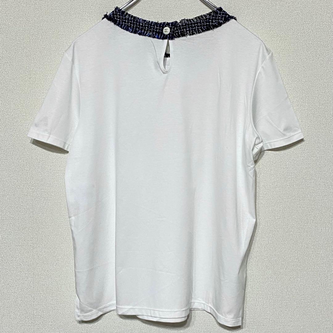 CHANEL・シャネル・Tシャツ・ツイード・コットン・白・ココマーク・M相当
