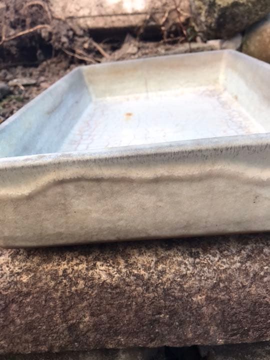 水盤　盆栽鉢　水石　時代一菁陶園デザイン水盤水石花器ひびあり骨董鉢