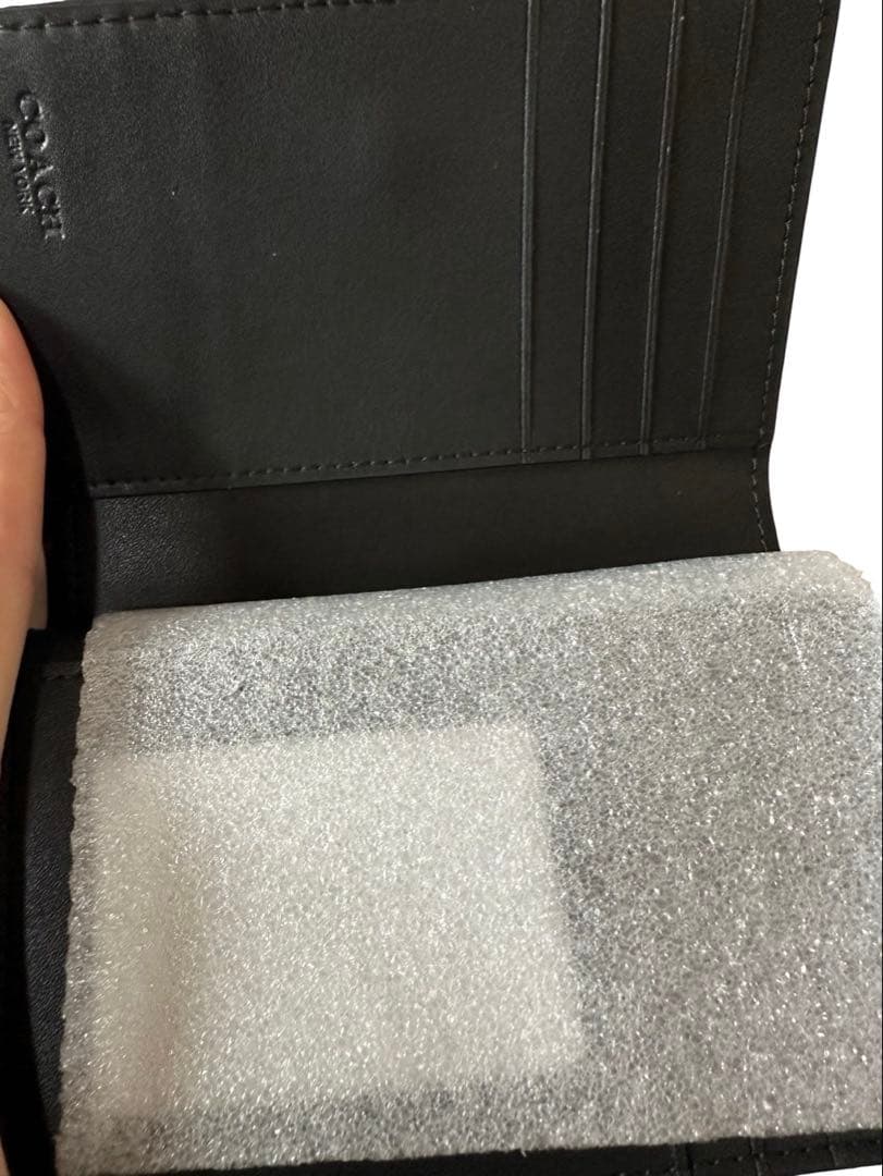 COACH コーチミニ財布 シグネチャー ホワイト×ブラック レザー タグ付き