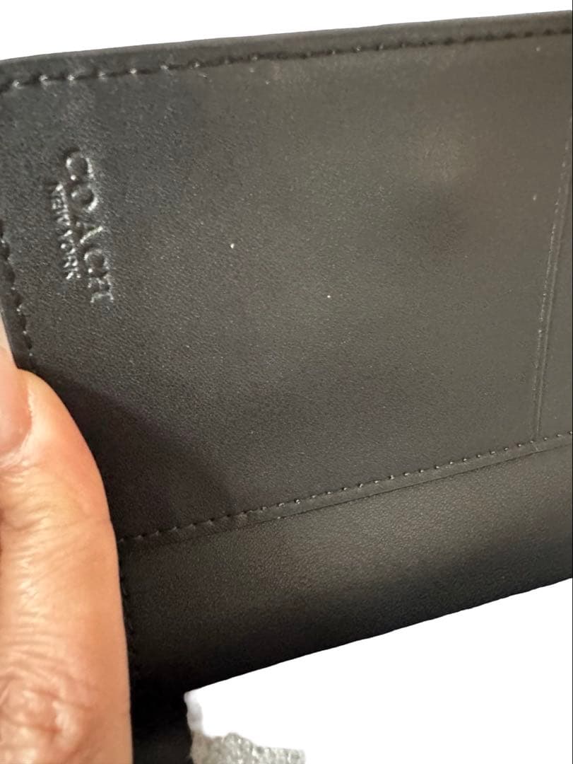COACH コーチミニ財布 シグネチャー ホワイト×ブラック レザー タグ付き