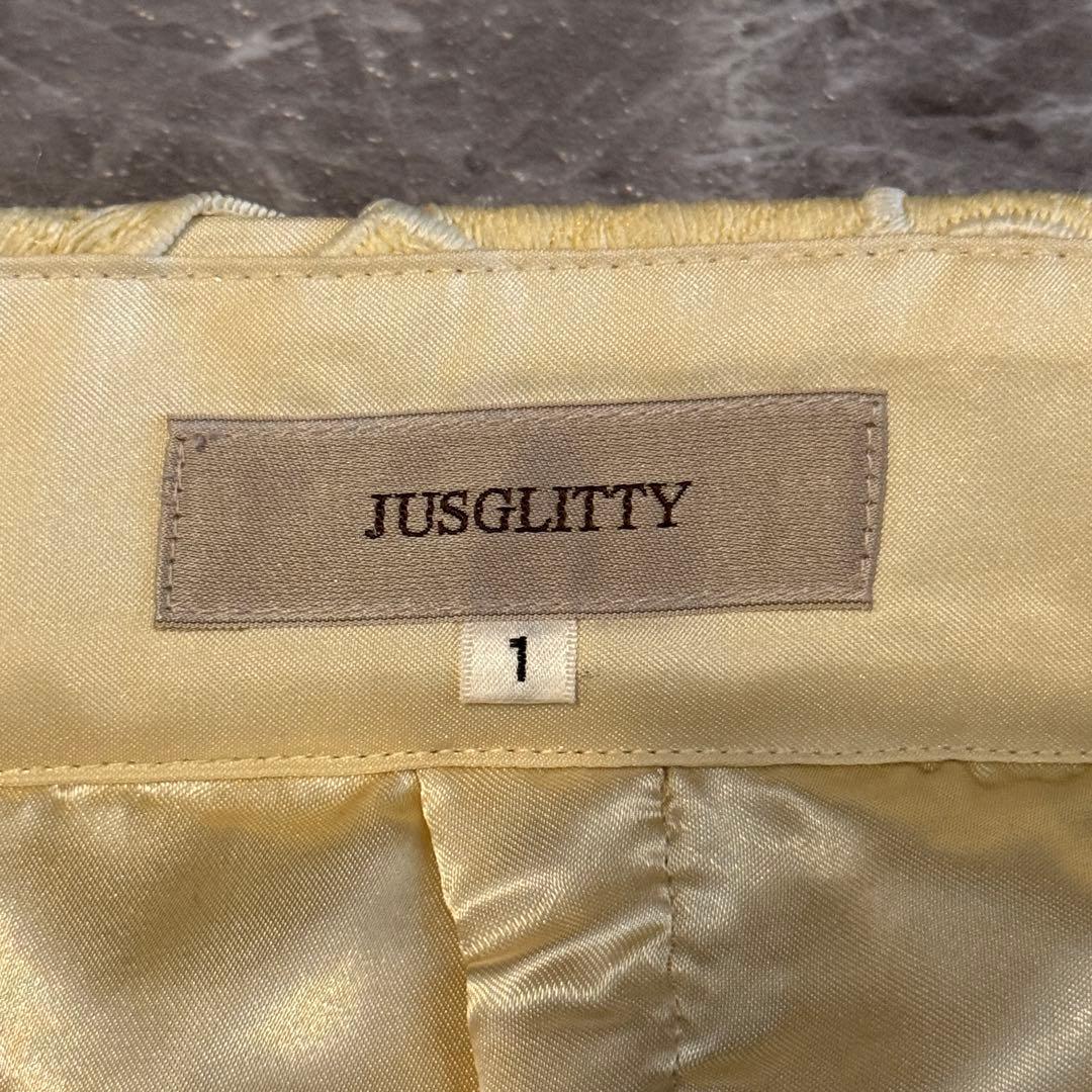【JUSGLITTY】総刺繍レース 春色♪タイトスカート 通勤 イエロー