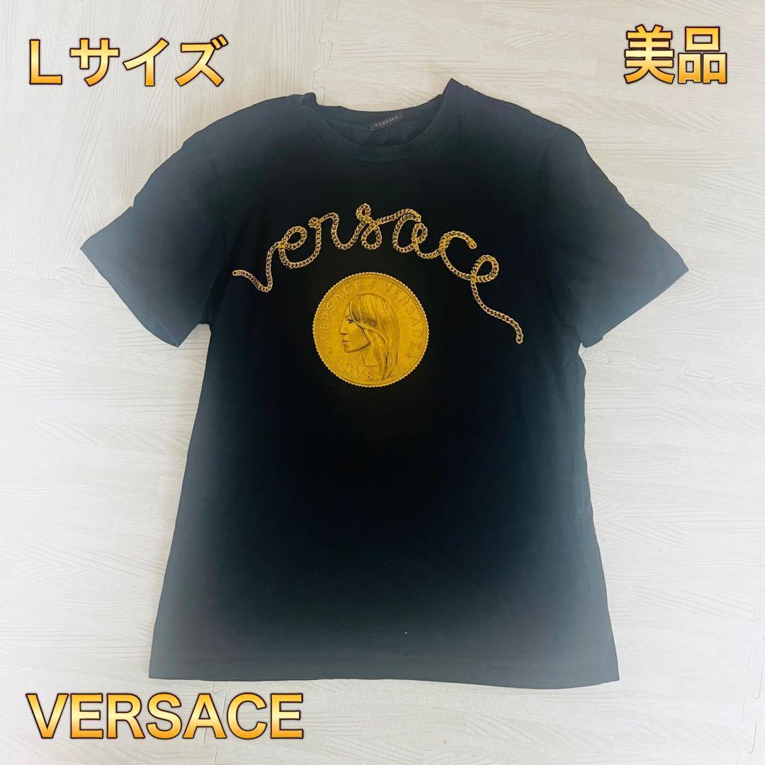 【本日限定価格】VERSACE ゴールドロゴ 半袖Tシャツ 黒 Lサイズ