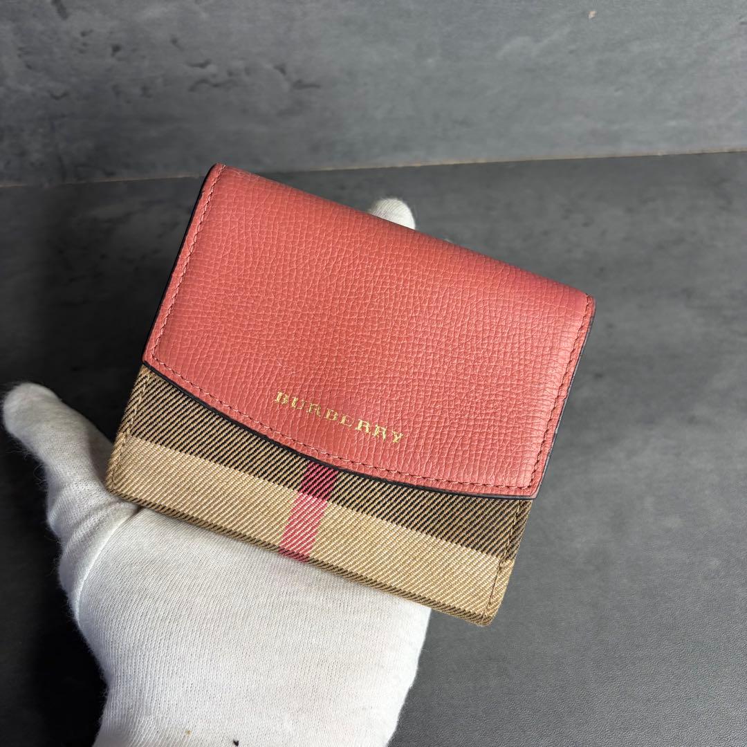 【美品】BURBERRY バーバリー 二つ折り財布 ノバチェック ピンク