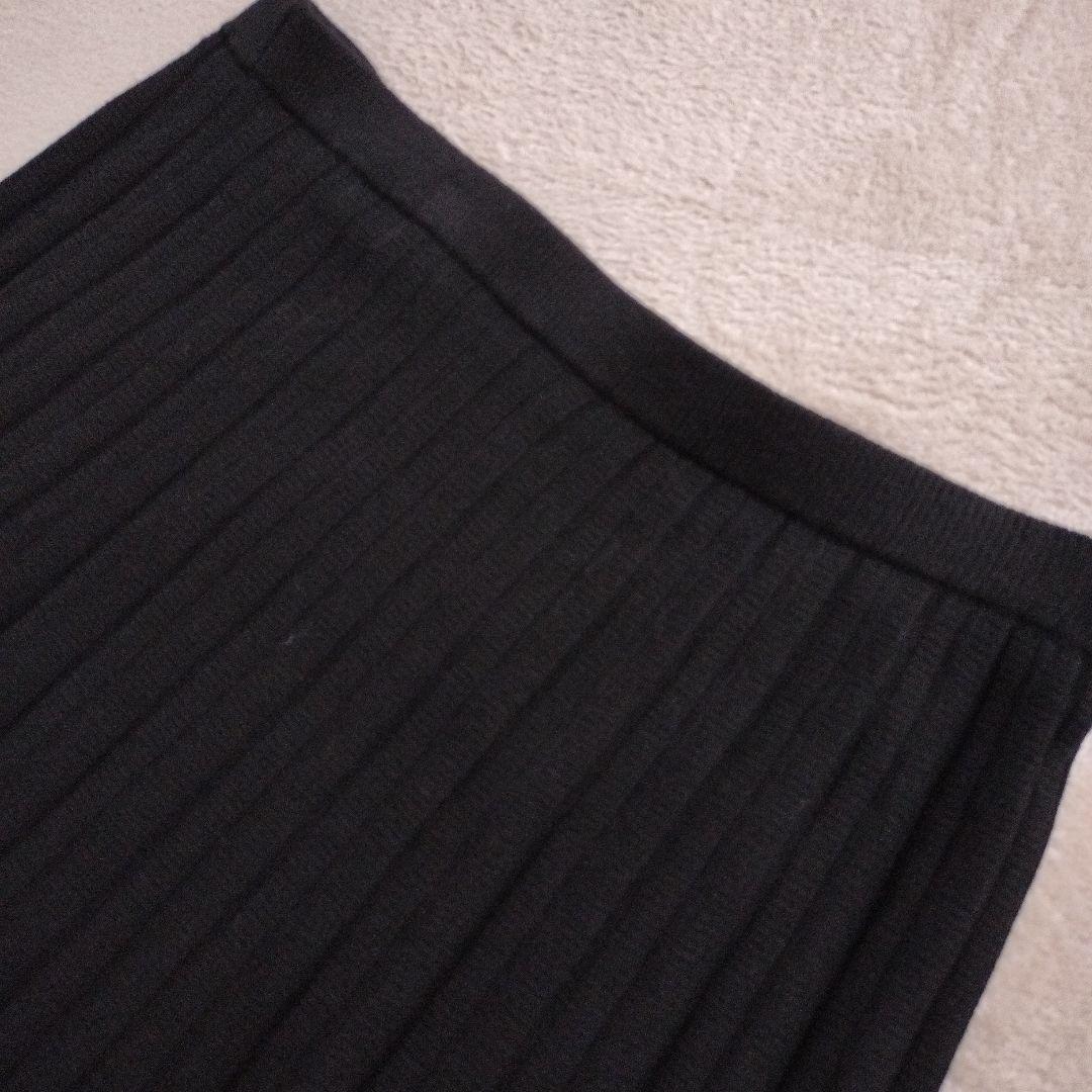 INDIVIプリーツニットロングスカートブラック19号ウール大きいサイズ