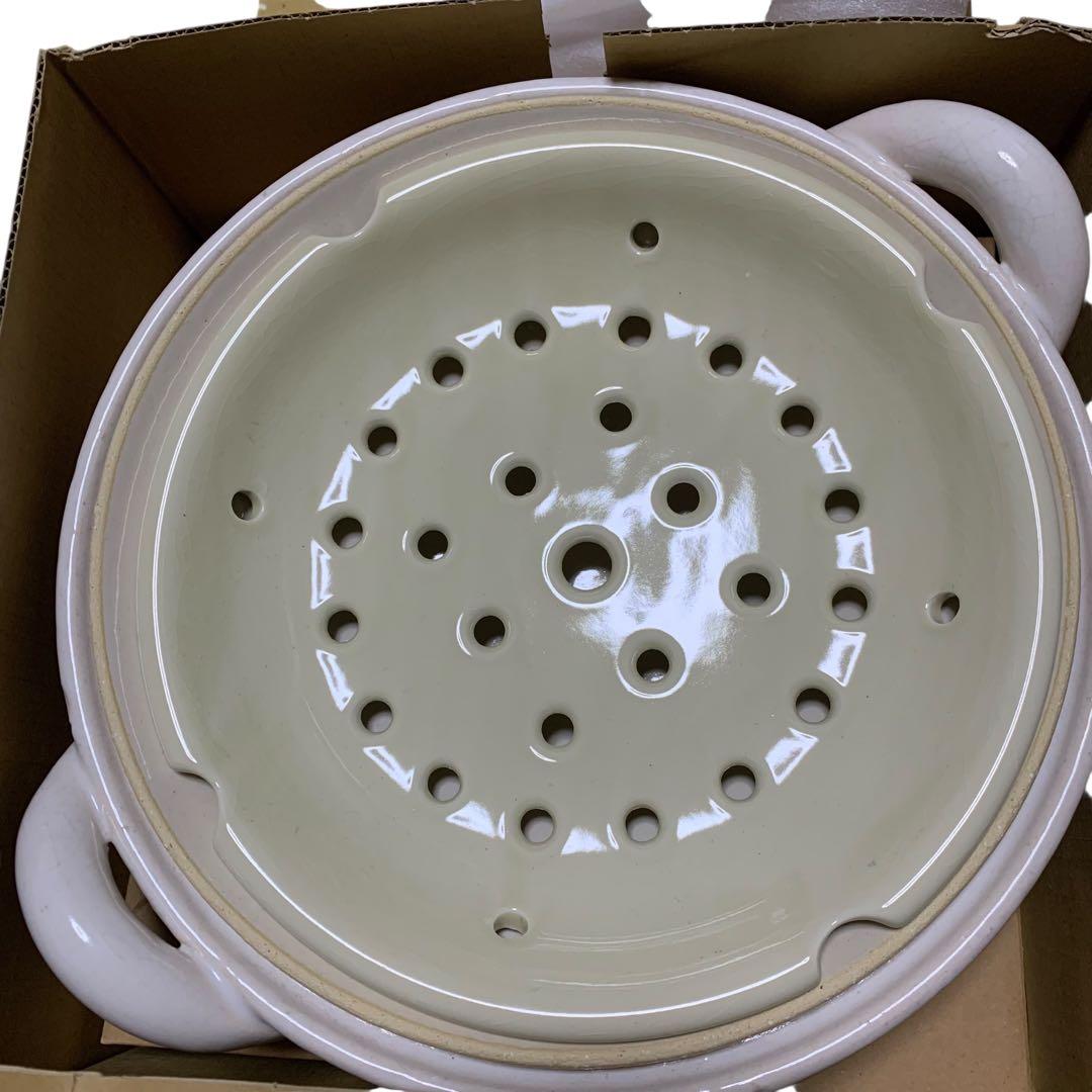 未使用‼️長谷園 ヘルシー蒸し鍋 白大 ZW-19 土鍋　直火用 3000ml
