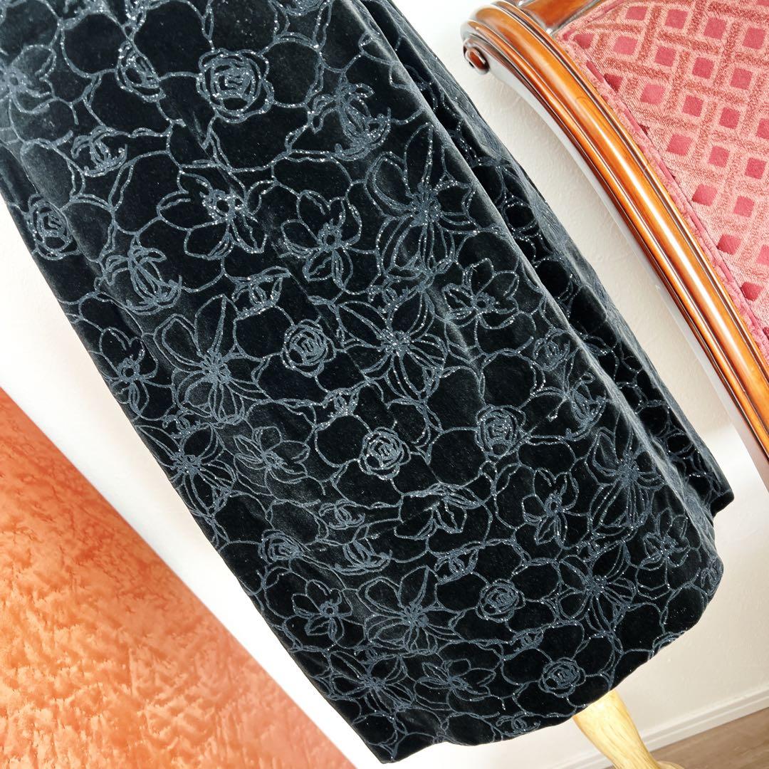 美品　CHANELシャネル　花柄　バイカラー ベロア ラメ　ワンピース　ドレス
