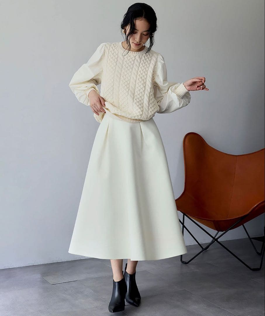 ELFRANK 【2025AW】ボンディング タック フレアスカート