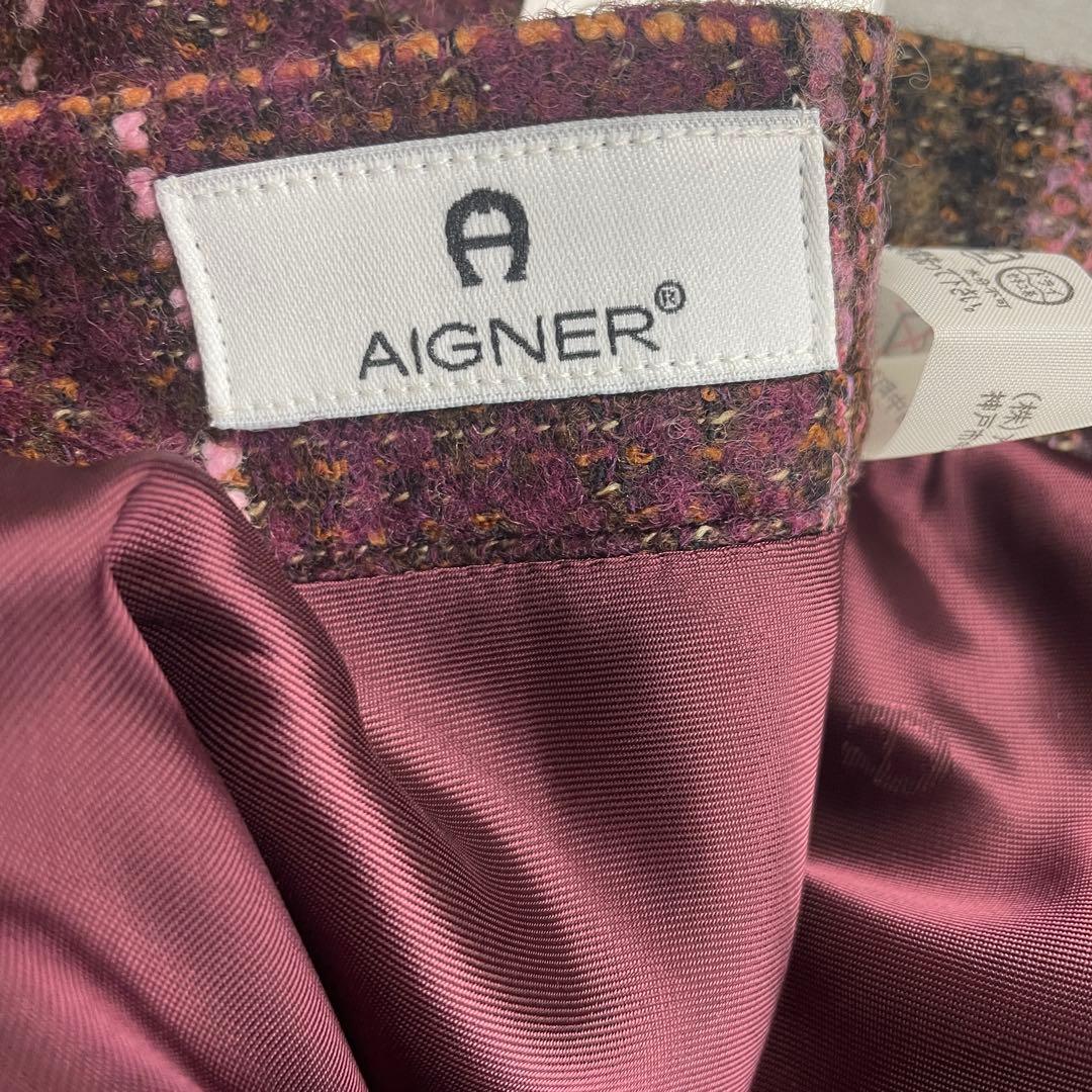 未使用タグ付き　アイグナー　AIGNER　ウールロングスカート　チェック柄