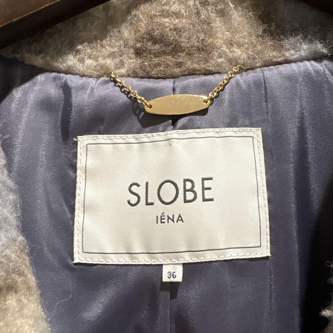 SLOBE IENA チェック　シャギー　ロングコート　36