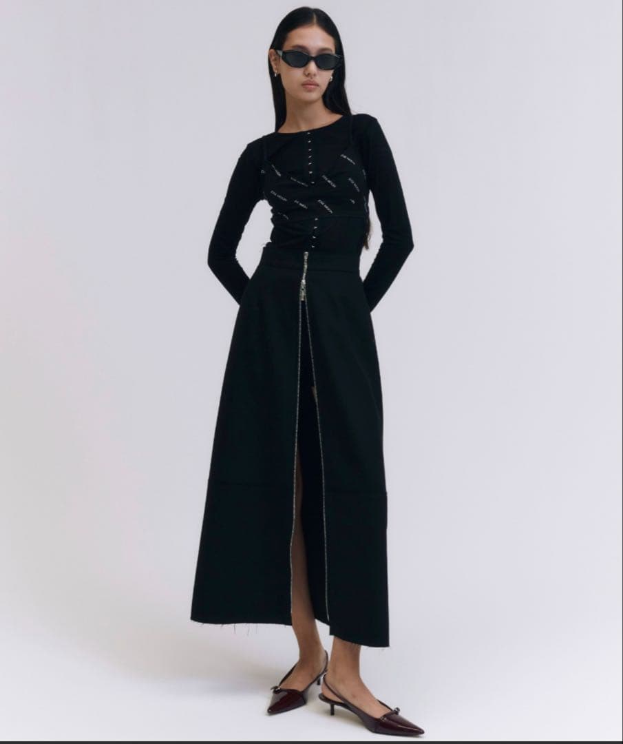 JOSEMOON W ZIP SKIRT/ダブルジップスカート ブラック