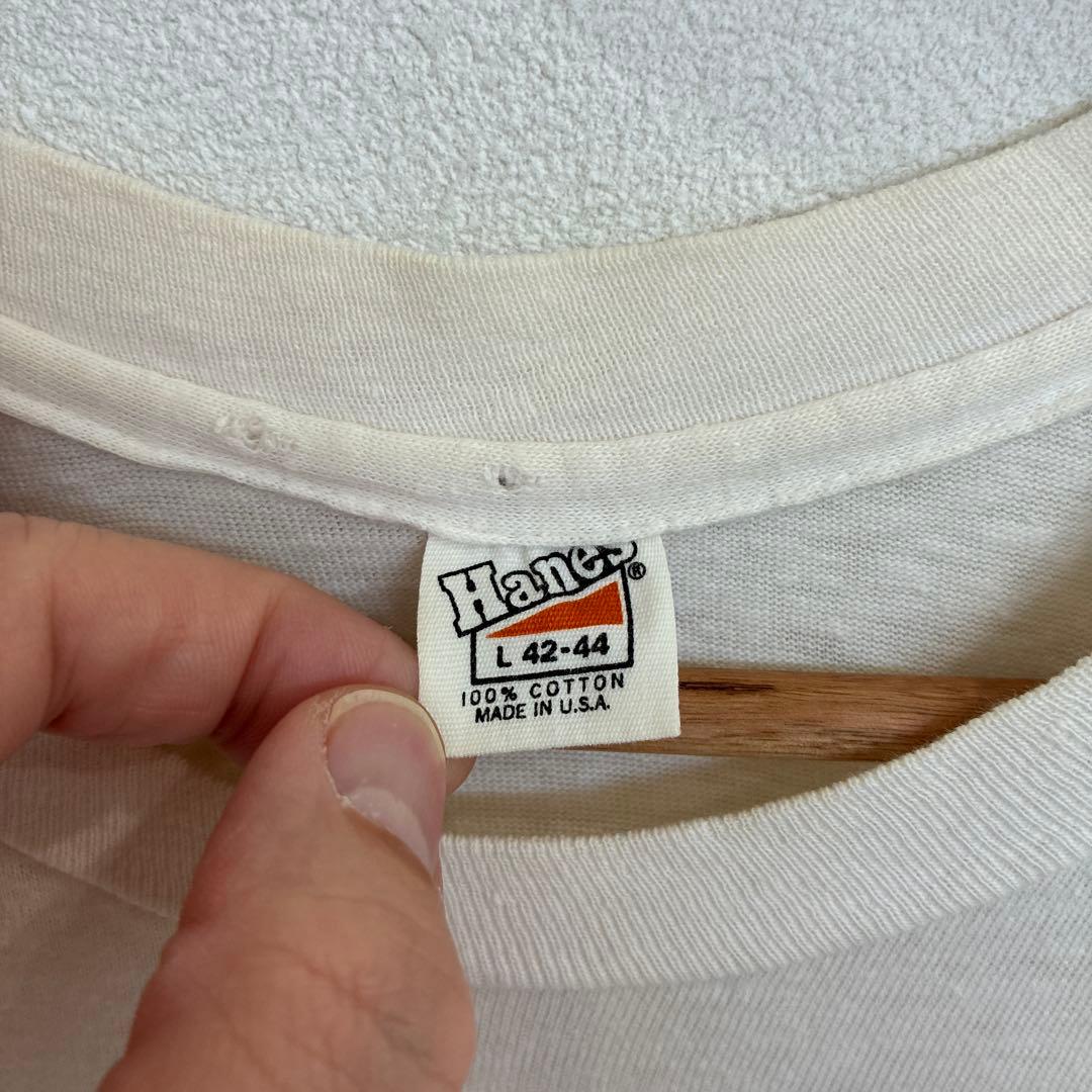 70'S USA製 Hanes Zippy 染み込みプリントT 白 sizeL