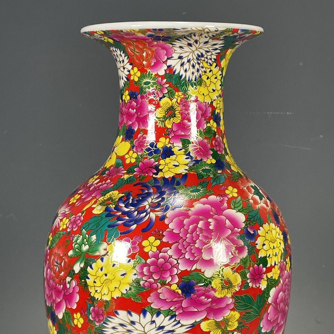 大清乾隆帝五彩花卉図案花瓶 景徳鎮 陶磁器 装飾品 現代工芸品美術品 置物